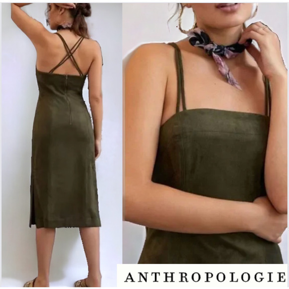 Anthropologie Dresses & Skirts - Anthropologie Faux Suede‎ Midi Slip Dress Size 10 Moss Green NWT